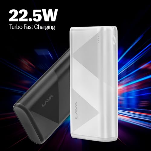 Image of Lava POWERMAX [20000mAh] 22.5W Premium Fast Charging Power Bank with Triple Charging Ports, Superior Graphic Design, Strong Polycarbonate Body & BIS Certified, Made in India (White)