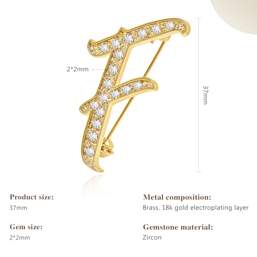 Image of Cicy Bell A-Z Initial 26 Letter Brooch Pins 18k Gold Plated Cubic Zirconia Breastpin Name Personalized Gifts for Women Men