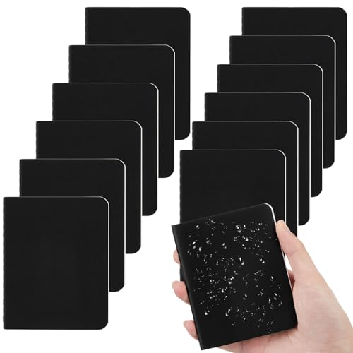 Qeeenar 12 Pcs Black Waterproof Pocket Notebook 3.2