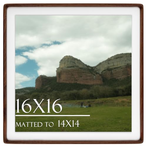Husteria 16x16 Solid Walnut Picture Frame, Matted for 14x14 Photos