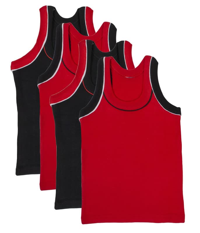 Image of TS LAVI TAVI Boys Kids Cotton Ribbed Sleeve Vest Innerwear Baniyan Comfortable & Breathable - Pack of 4, Black /Red