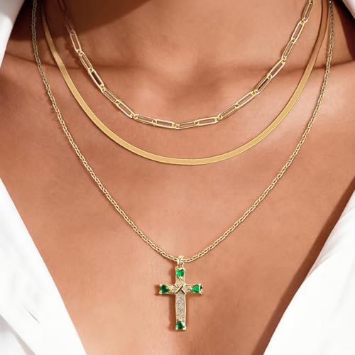 JZZ Gold Layered Cross Necklaces for Women, Dainty Stackable 14K Gold Plated Chain Set with Cross Pendant, Faith Jewelry Gift for Her - image 2