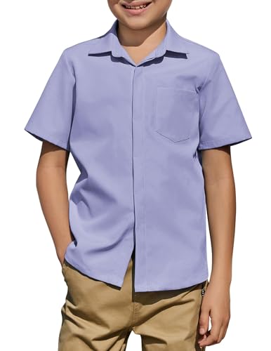 Image of Arshiner Boys Short Sleeve Dress Shirts Solid Button Down Shirts | formal Uniform School Shirt, for 4-12 Years, Hidden Buttons, with Chest Pocket, Regular Fit, Summer Tee top for Kids