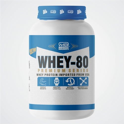 Image of M B Muscle Builder's Whey Protein 80% Powder with added digestive enzymes | Sports & Protein Supplements | Protein 24g & BCAA 6g per serving - 2 lb, Caffe Mocha Flavour