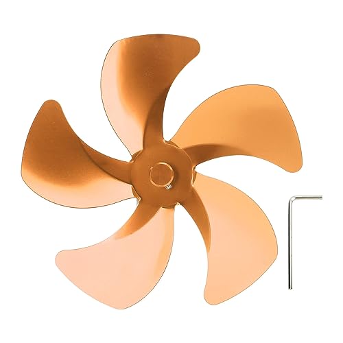 CHEOTIME Wood Stove Fan Blade, Fireplace Fan Blade Replacement Part 5 Blades Fireplace Fan for Heat Powered Fireplace Fan, Wood Stove Fan Accessories (Gold)