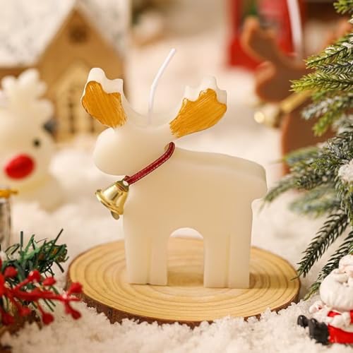 2 Pcs Christmas Taper Candles Cute Deer Tea Lights Candles Gift Handmade Wax Candle for Christmas Party Decor Home Table Holiday Decorations