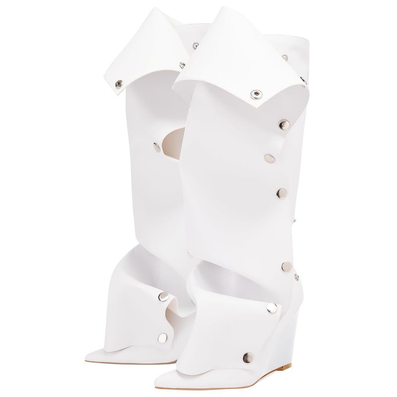 Womens Wedge Heel Knee High Slouchy Foldover Buttons Boots
