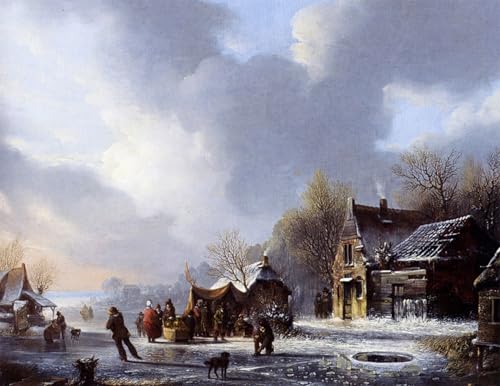Toile Patineurs rivière gelée Jacobus Van Der Stok pour habiller un grand mur vide de salon