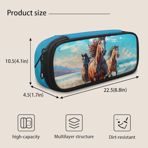 Image of Horse Pencil Case for Girls Boys 7-8 10-12 Kids School Pen Bag Zipper Pencil Bags with Compartment Multifunctional Pen Holder Stationery Organzier Office School Desk