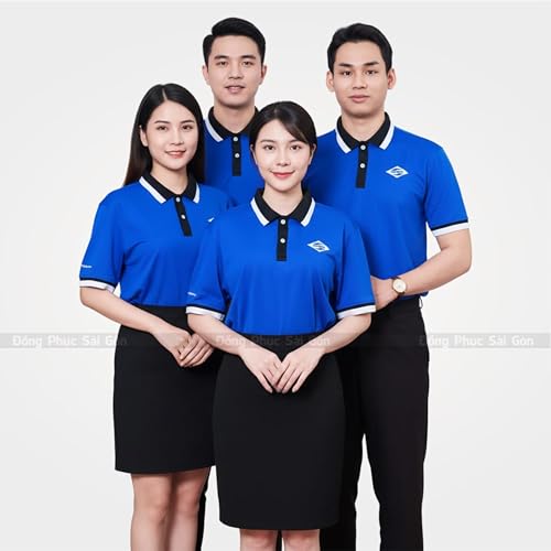 Page de couverture de Mẫu áo polo đồng phục màu xanh dương phối viền đen cao cấp