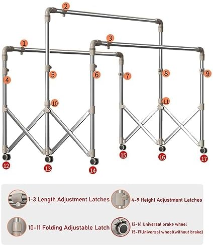 Stainless Steel Laundry Drying Rack, Movable Drying Rack with Castors, Extendable Clothing Dryer Rack, with Large Spacing for Drying, with Sock Tray Holder,3 Pole Drying
