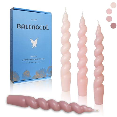 Image of Short Spiral Candles Gradient Pink Taper Candles 7.5 Inch Smokeless Twisted Candlesticks Unscented Handmade Candle Sticks 4 PCS for Romantic Dinner Wedding Holiday Decoration
