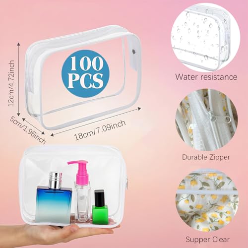 100 Pcs Clear Makeup Bags Bulk Tsa Approved Toiletry Bag for Travel Transparent Cosmetic Bag PVC Waterproof Travel Small Pouches with Zipper for Men and Women (Black)2
