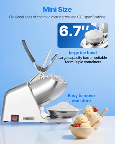Image of VEVOR Ice Crusher Machine, 286lbs Per Hour Electric 4 Blades Snow Cone Maker, Stainless Steel Shaved Ice Machine with Bowl and Cover, 300W 2000RPM Ice-Shaver for Home and Commercial Use, Silver