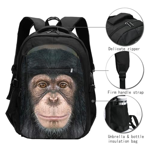 Cheeky Chimpanzee Monkey Travel Laptop Backpack,18 Inch Carry on Backpack for Men Women with USB Port, Work Computer Backpack3
