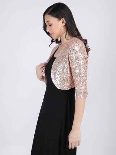 Image of Women Cropped Length Sequinned /Embroidered Front Open Shrug /Bolero with Lining