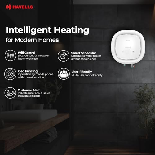 Image of Havells Adonia-i 15L Storage Water Heater(Geyser)|With Remote|Wi-Fi Control|Faster Heating|Safe to use|Saves electricity|Glass Coated Anti Rust Tank|Color Changing LED Indicator|Mcoloy Heating Element