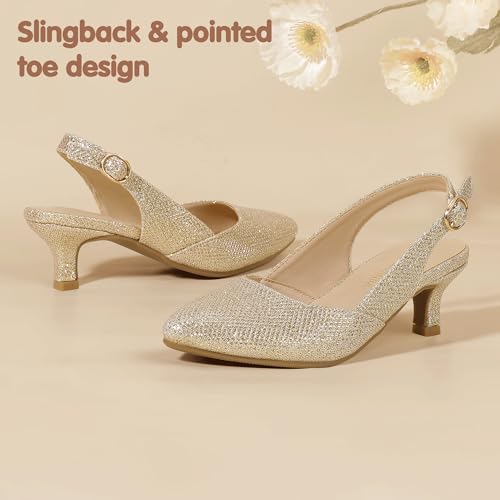Image of PANDANINJIA Girls Dress Shoes Kitten Heels Sandals Closed Pointed Toe Slingback Flower Girl Little Big Kid Wedding Party School Pumps Shoes