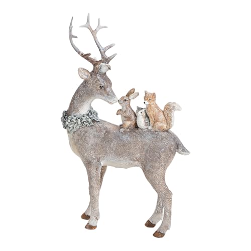 Deko-Figur/Weihnachts-Figur Hirsch mit Wald-Tieren & Glitzer...