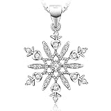 J.Vénus Damen Schmuck, Halskette Silber mit Schneeflocke Anhänger 925 Sterling Silber Zirkonia 45cm / Kette, Schmuck mit Etui (ewige Liebe - weiß)