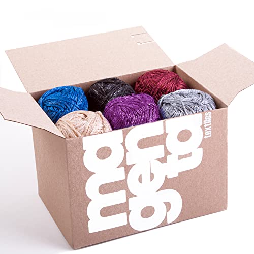 Magenta Textiles | #3 Light Worsted Sparkle Yarn | 6 Skeins Cotton Blend Yarn W/Metallic Flecks| Dk Weight For Knitting And Crocheting | 3.5 Oz And 219 Yds. Per Skein #TOP5