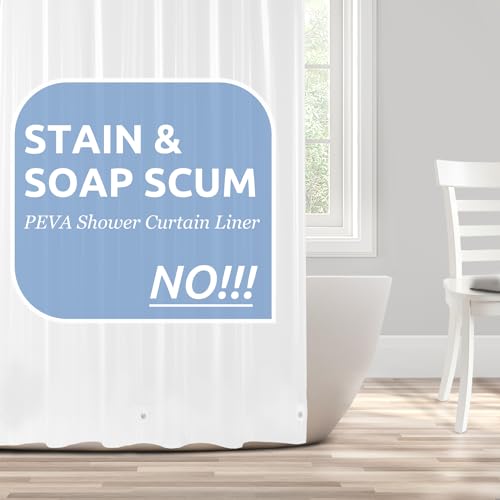 Image of downluxe Set of 3 Waterproof White Shower Curtain Liner - PEVA Lightweight Plastic Shower Liner with 3 Magnets, Shower Curtains for Bathroom, 72" x 72", White