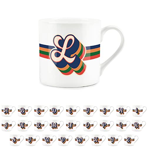 Purely Home Retro Alphabet Letter L Mug - Bone China White Coffee Tea Present Personalised Initial Gift