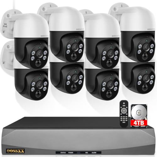 4K/8.0Megapixel Auto-Track 2-Way Audio PTZ PoE Outdoor Wired Security Cameras System Home Wired Cameras Video Surveillance DVR Kit with 4TB Hard Drive