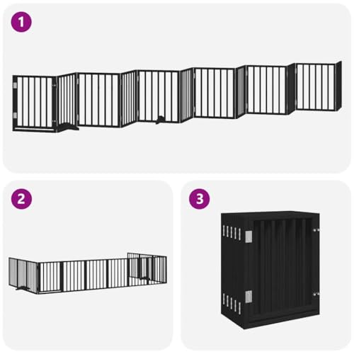 Owoxanthellate 12- TLG. Faltbares Hundetor 600 cm Schwarz Pappelholz mit Tür, Steckzaun ohne Bohren, Langlebiges Haustiergehege Indoor & Outdoor für Küche, Treppe, Garten-6
