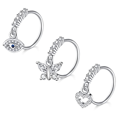 Mayhoop Nariz Anillos de Acero quirúrgico 20G Plata Nariz Tornillo Piercing de Nariz CZ con Incrustaciones de Nariz Piercing Joyería para Mujeres Hombres 3 Piezas