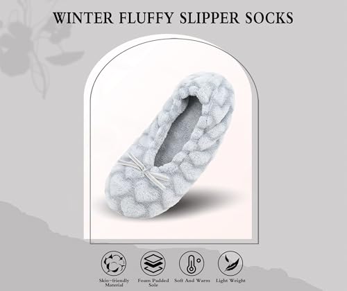 Image of Keyela Women's Ballerina Slippers,Non-Slip Bedroom Slippers Socks | Soft fuzzy slipper socks for ladies Indoor home slippers Cozy sock slippers Ballet Slippers