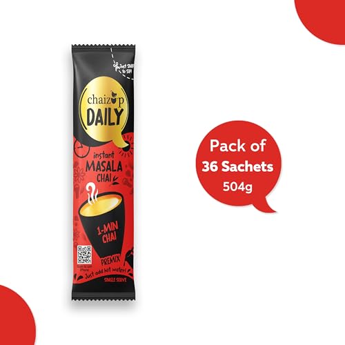 Image of Chaizup Daily 1 Min Instant Masala Premix Tea - 36 Sachets | Masala Flavours | 36 Servings | 504g