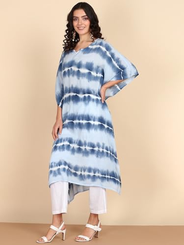 Image of Maaesa Women Handcrafted Tie & Dye Rayon Crepe Kaftan Dress | Casual Wear | Flowy Kaftan Style | Lightweight & Breathable Fabric