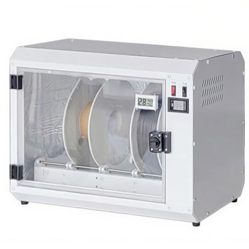 Suszarka z filamentem, 4-szpulowa odwadniacz z termometrem i higrometrem, cyrkulacja gorącego powietrza 360°, regulowana temperatura 0-70℃ dla PLA PETG ABS