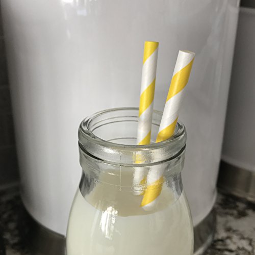 Pitillos de papel amarillo y blanco con diseños, paquete 100 miniatura 6