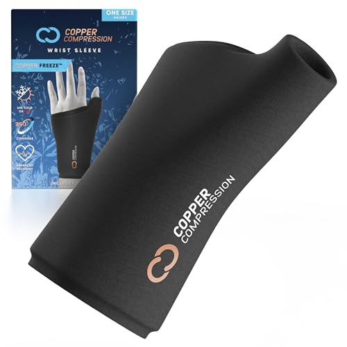 Image of CopperFreeze Wrist Sleeve by Copper Compression. Hot & Cold Therapy Support for Pain, Swelling, and Injury Recovery. 360 Copper Infused Relief for Hands, Wrists, and Forearms