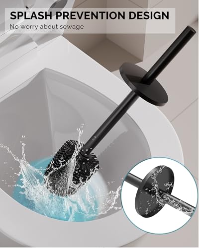 Image of Toilet Brush and Holder Set, 2 Pack Stainless Steel Toilet Bowl Brush with Lid, Rust Proof Toilet Cleaner Brush with Caddy, Durable Bristles, Splash Proof, Ideal for Bathroom(Matte Black)