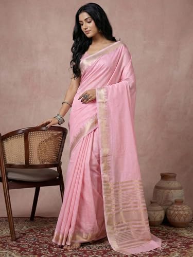 Image of Satrani Women's Cotton Silk Weaving Border Saree with Unstitched Blouse Piece