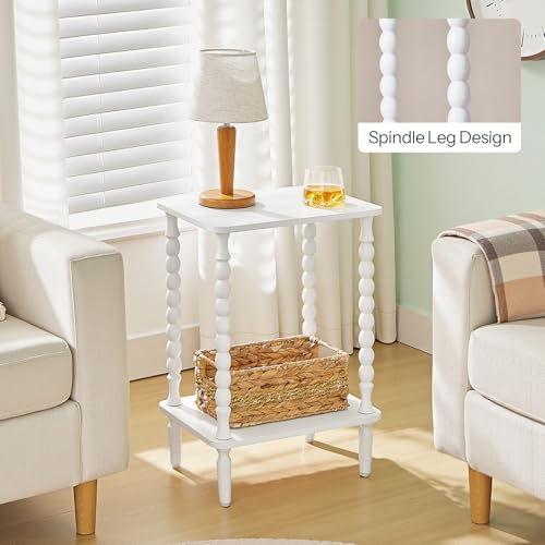 Image of HOOBRO End Table, 2-Tier Small Side Table with Spindle Legs, Nightstand with Storage Shelves, Sofa Side Table, for Small Space, Living Room, Bedroom, White WT189BZ01