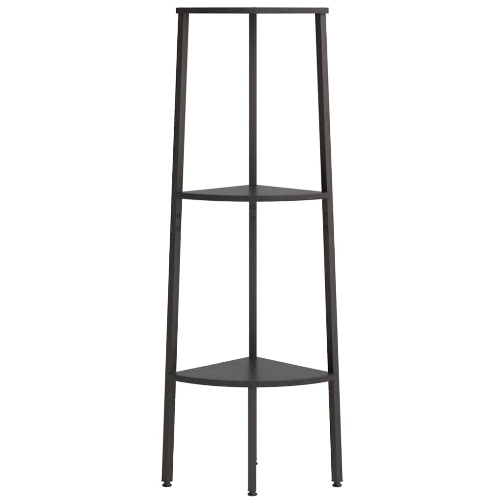 Scaffale angolare con 3 ripiani, nero, in legno e acciaio, 45,5 x 31,5 x 120 cm, salvaspazio, per soggiorno, studio, ufficio, sistema di scaffale aperto per libri e stoccaggio