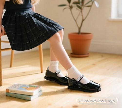 Image of PHIRAMIN Toddler Girl Mary Jane Student Oxford Shoes-Little Girl School Uniform Shoes for Wedding Party