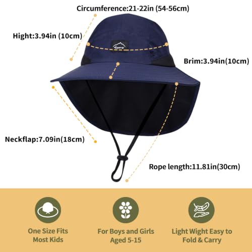 Image of ZOORON Kids Sun Hat with Neck Flap UPF 50+ UV Protection Wide Brim Breathable Fishing Safari Beach Summer Hat for Boys Girls