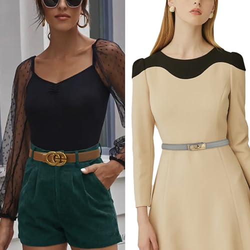 Image of Aurolran Women's Leather Belt with Buckle - Ideal for Dresses, Jeans, and Coats