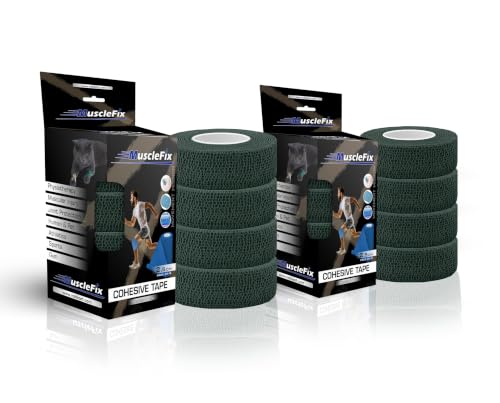 Image of Cohesive Self-Adhesive Bandage Wrap | Elastic Sports Bandage for Muscle & Joint Support | Breathable, Non-Slip, No Glue | Physiotherapy, Gym, Human & Pet Use (2.5cm) (Pack of 8)-Forest Green
