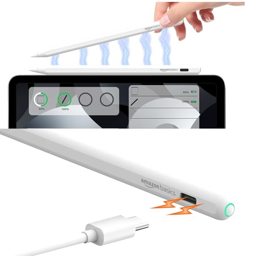 Image of Amazon Basics Stylus Pen for iPad with Magnetic Wireless Charging, Palm Rejection, Apple Pencil Compatible with iPad Pro 11 in 1 /2 /3 /4, iPad Pro 12.9 in 3 /4 /5 /6, iPad Air 4 /5, iPad mini 6 (White)