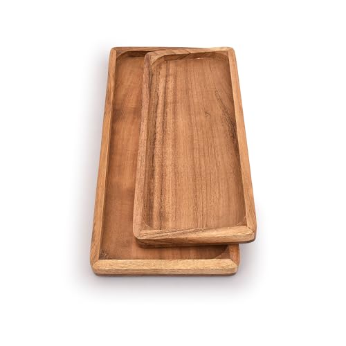 Samhita Acacia Wood Rectangular Wooden Platters for Food Holder/BBQ/Party Buffet Gift for Friend, Family (Set of 2) - Cosy Home Interiors Samhita Acacia Wood Rectangular Wooden Platters for Food Holder/BBQ/Party Buffet Gift for Friend, Family (Set of 2) - Image 3