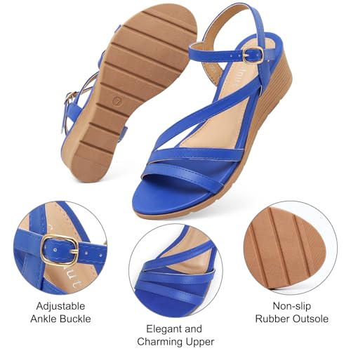 Image of Wedge Sandals for Women Dressy, Comfortable Summer Low Wedges Womens Open Toe Strappy Sandal