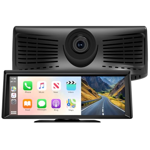 8.1' Portable Wireless Carplay Screen for Car, 2K Dash Cam & 1080P Backup Camera, Touchscreen Car Stereo with Apple Car Play/Android Auto, GPS, Bluetooth, Mirror Link, Voice Control for All Vehicles