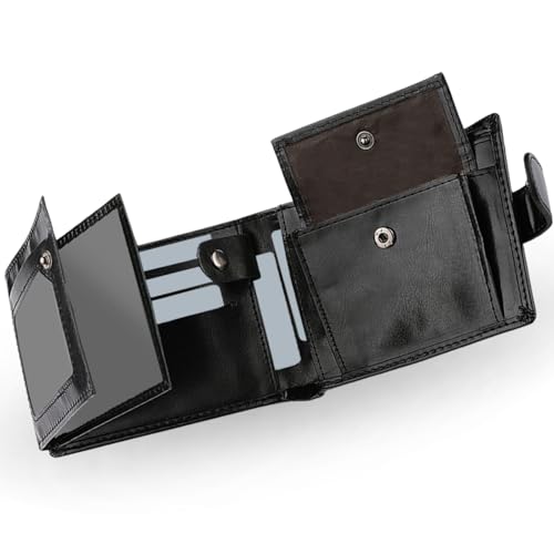 KEYRI Große Kapazität Geldbeutel Herren mit Kartenhalter, Banknotenfächern und Münzfach Portmonee Herren für Arbeit, Geschäft, Täglichen Gebrauch oder Reisen Geldbörse Leder für Männer (Schwarz)