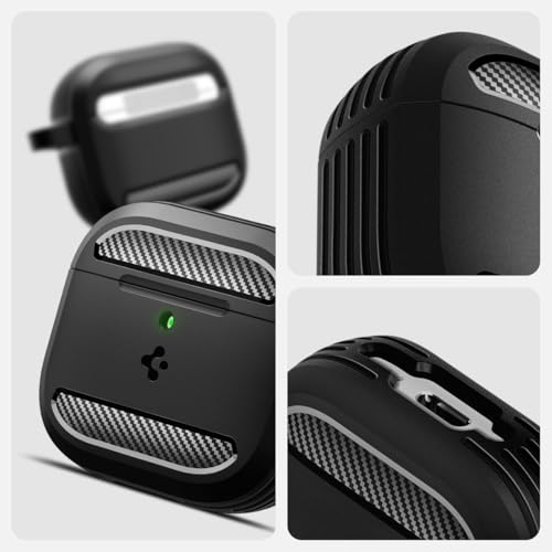 Spigen Rugged Armor designed for AirPods 4 case cover (2024) Shockproof Protective with Carabiner - Matte Black
